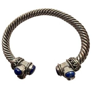Silver‎ Tone Blue Lapis Stone Bajalia Twisted Cuff Bracelet